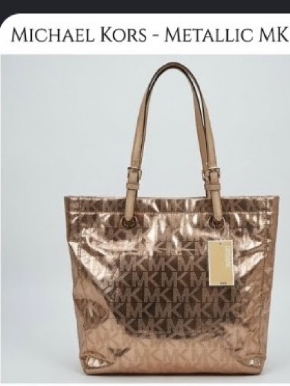 Michael Kors Metallic Rose Gold MK Logo Tote
